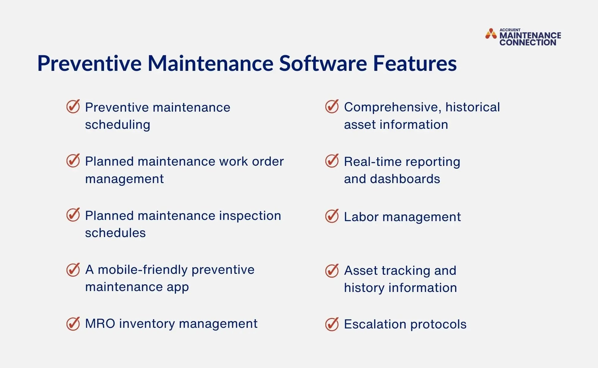 Preventive maintenance software features