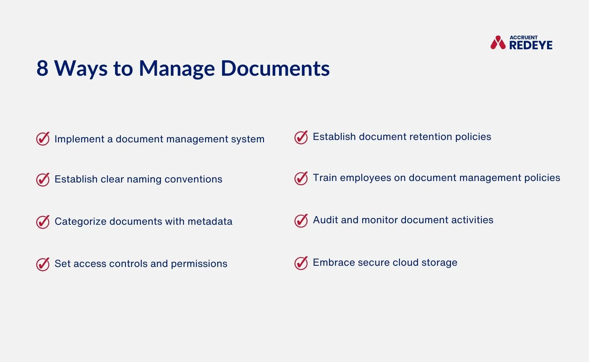 A graphic shows eight ways to manage documents